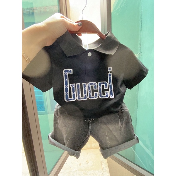Set bộ áo polo gucci mix quần bò bé trai 12-20kg