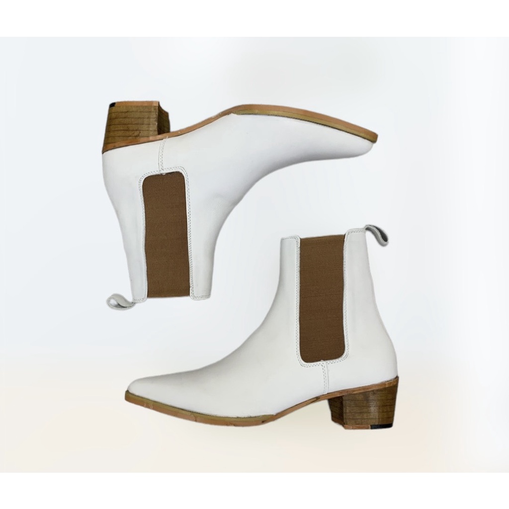 Chelsea Boots Trắng da bò nhập khẩu đế gỗ khâu mckay