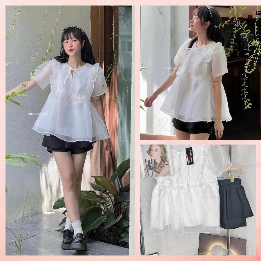 Sét áo von babydoll kèm váy,Chất von phối 2 lớp chạy viền bèo, kèm quần giả váy cho chun lưng,Mặc trẻ năng động