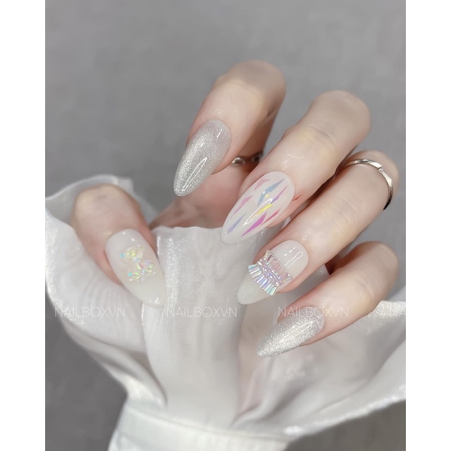 Nailbox màu nước gạo charm nơ gấu tặng kèm keo và dũa