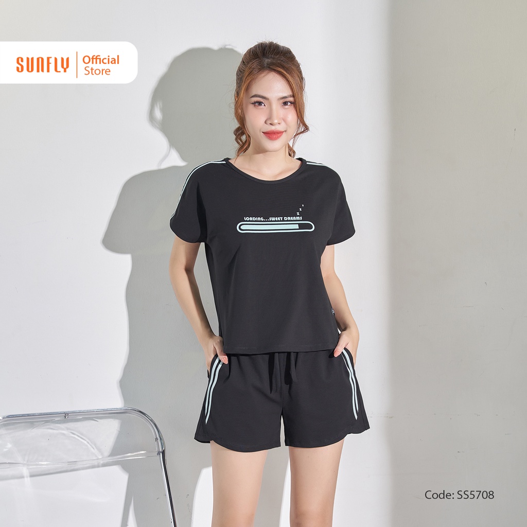 Bộ Đồ Mặc Nhà Thể Thao Nữ Cotton SUNFLY Áo Cộc Quần Sooc SS5708