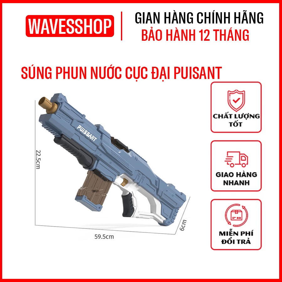 Súng Bắn Nước Công Suất Cực Đại PUISSANT, Súng Đạn Nước Áp Lực Lớn, Khẩu Phun Nước, Bắn Tầm Xa Có Pin và Bộ sạc điện
