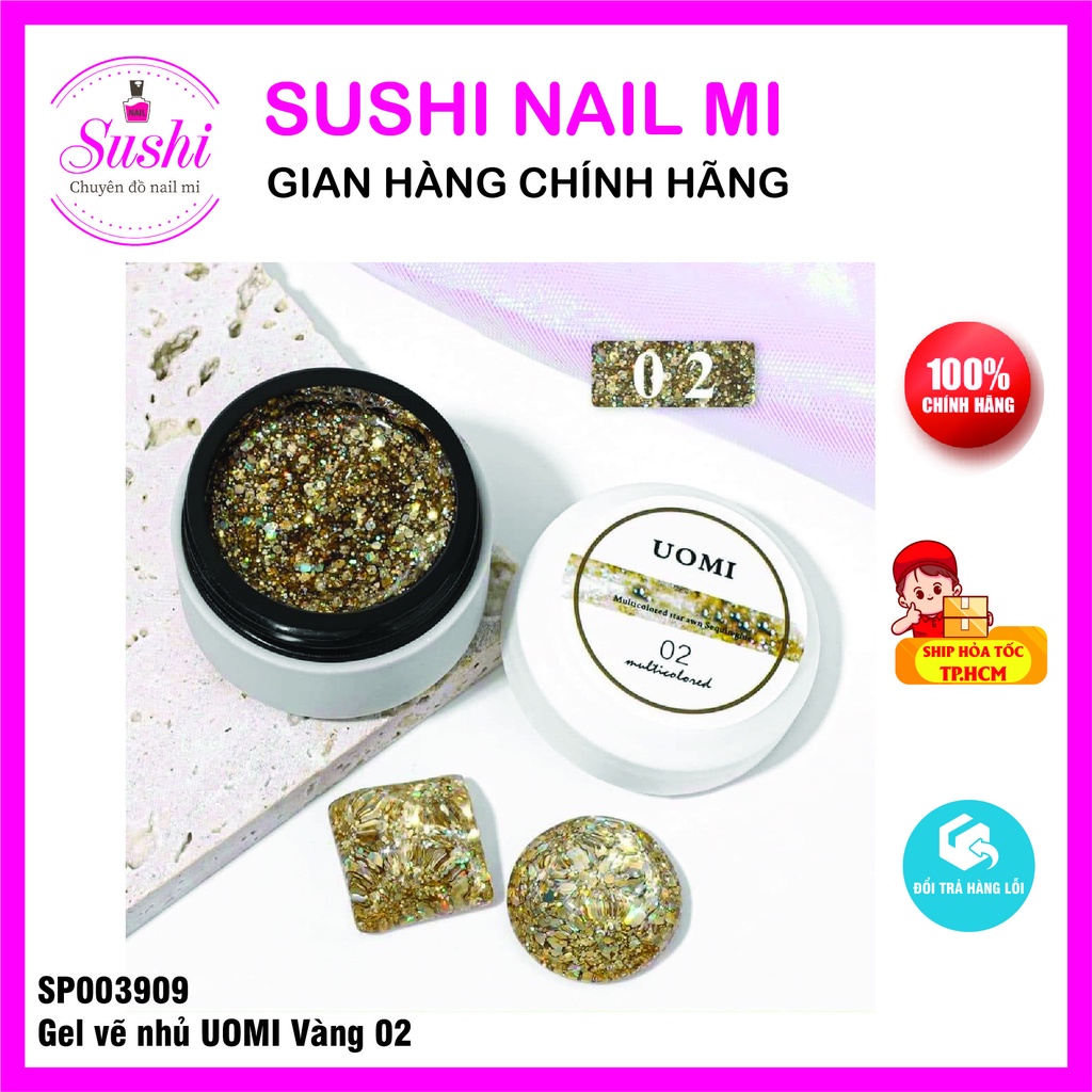 Gel vẽ nhủ pháo hoa Uomi vàng, bạc - nhủ siêu hot sang chảnh - Sushi nail mi