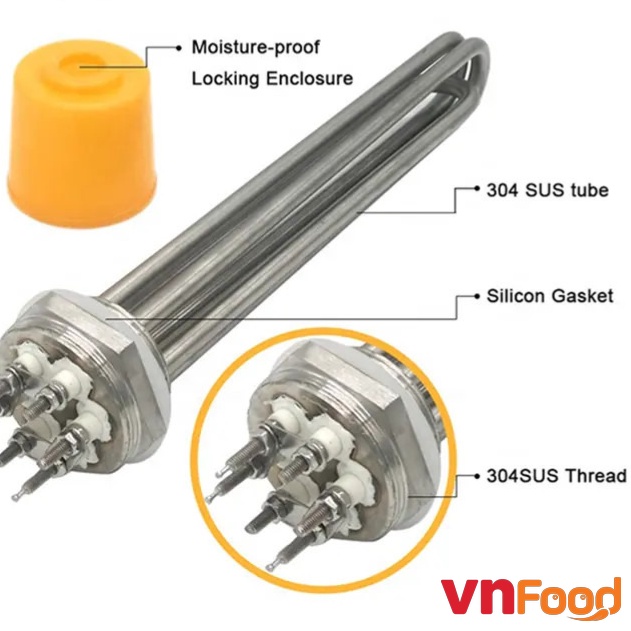 Củ Ren 3-9Kw, Thanh Nhiệt Phi 32/48 3-9Kw Inox 304 - Thanh Nhiệt Nồi Cháo