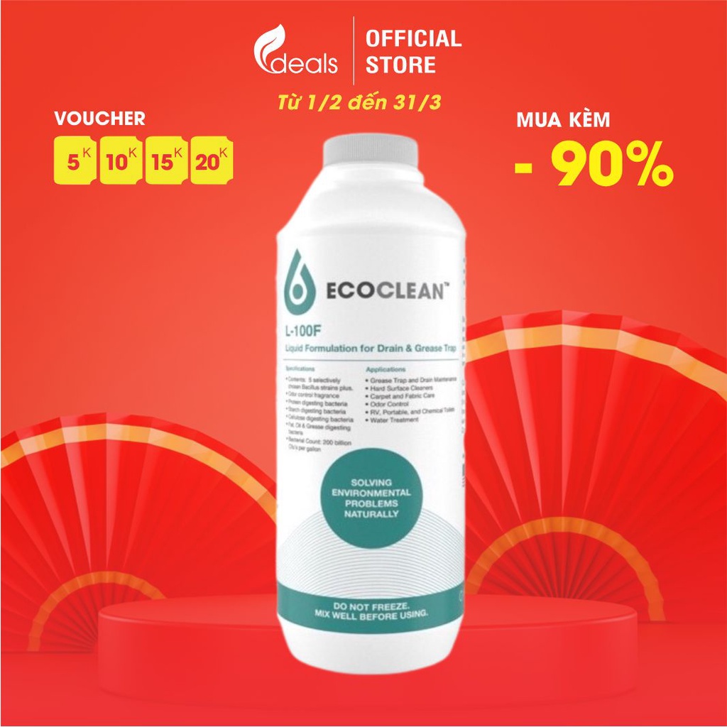 EcoClean L100F - Vi Sinh Ăn Dầu Mỡ, Xử Lý Tắc Nghẽn, Khử mùi Bồn rửa - KPT CHEM - Chai 1L