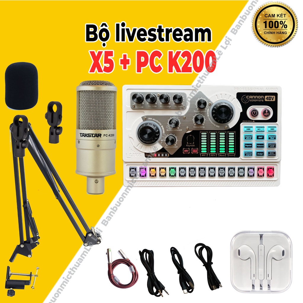 Full Combo Sound Card X5 Autotune Và Micro Thu Âm PC k200 là bộ thu chuyên nghiệp, Livestream Chuyên Nghiệp, Chuẩn Phòng