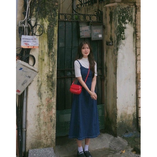 Set váy đầm nữ bò dáng dài phối áo thun cổ tròn tay bồng freesize chun lưng tiểu thư hàn quốc Ylydress C1389