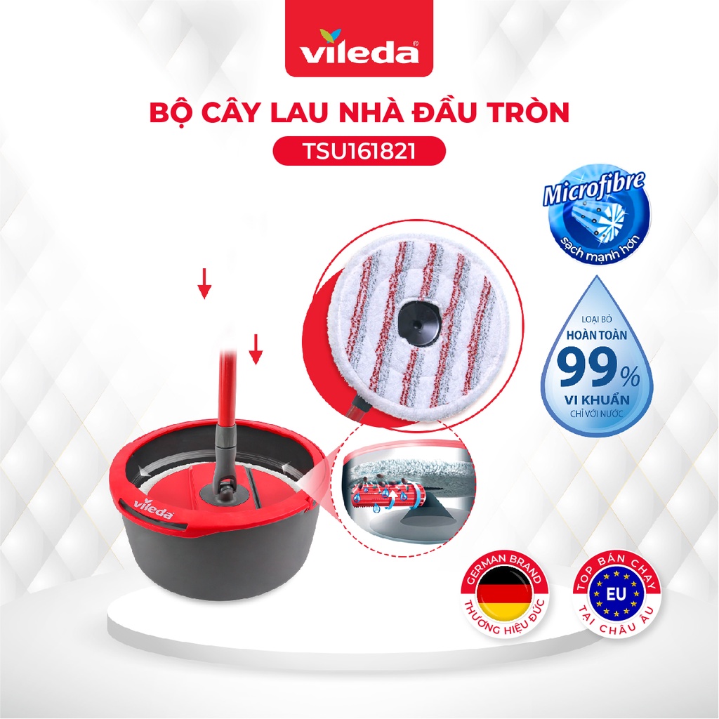 Cây lau nhà Vileda Spin and Clean đầu lau đĩa tròn, xô giặt xoay 360 độ - TSU161821