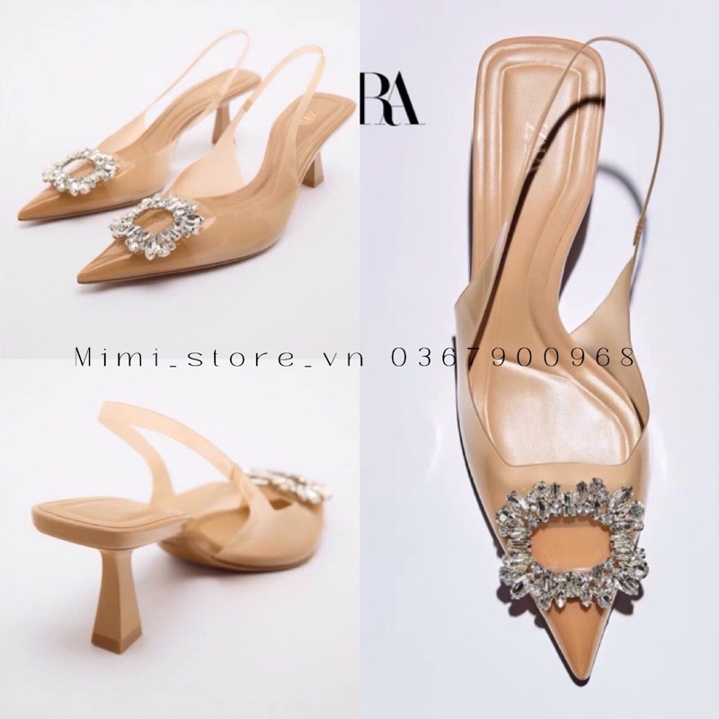 Giày mica nude đính đá 2023 ZR xuất Full Box MS-2057