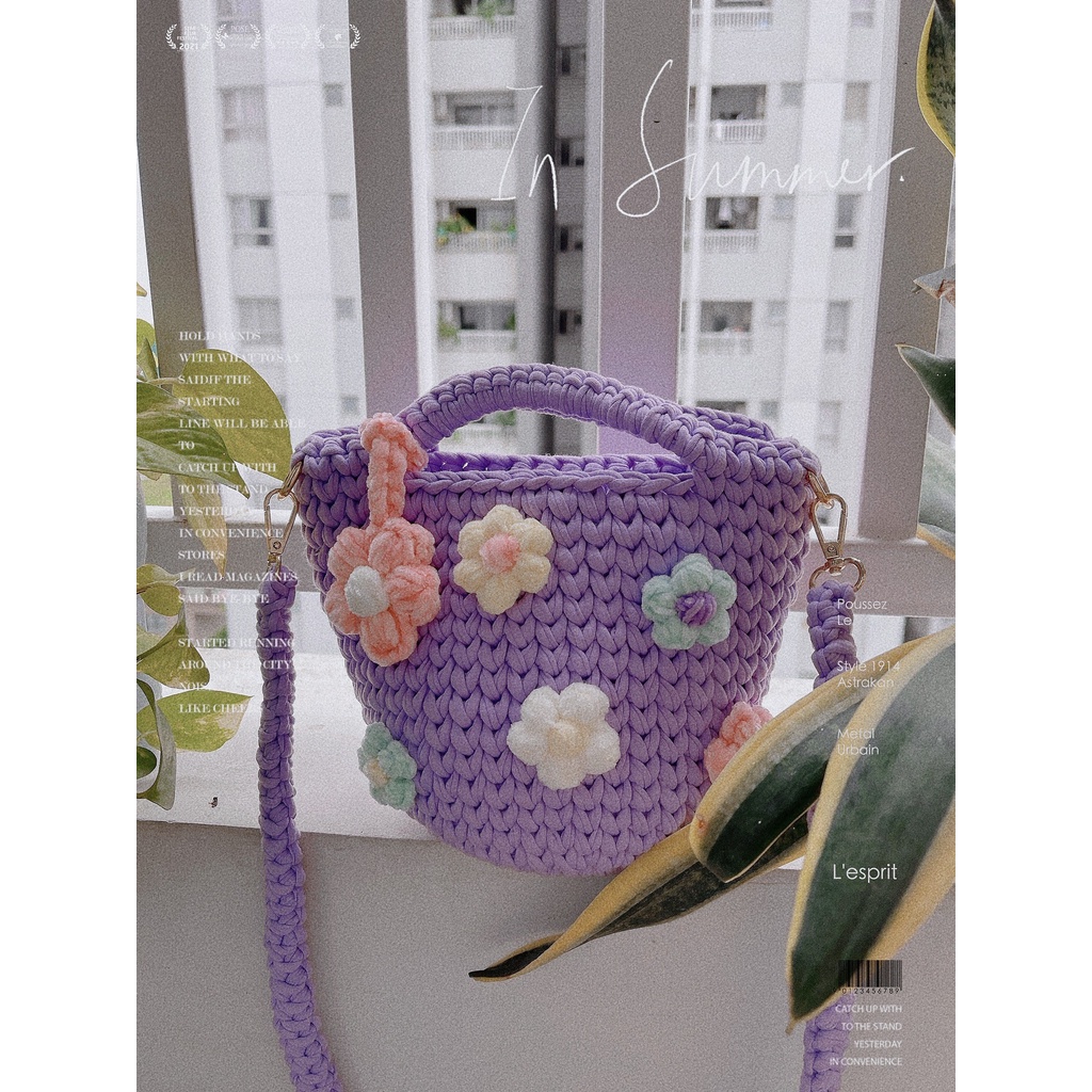 🌷 Túi vải đính hoa kèm charm, Mini Crochet Bag - Gấu bông giá rẻ quận Thủ Đức - Quận Gấu 🌷