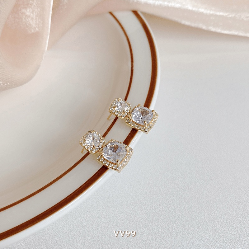 Bông tai pha lê vuông chuôi bạc 925 cao cấp dành cho nữ VV56