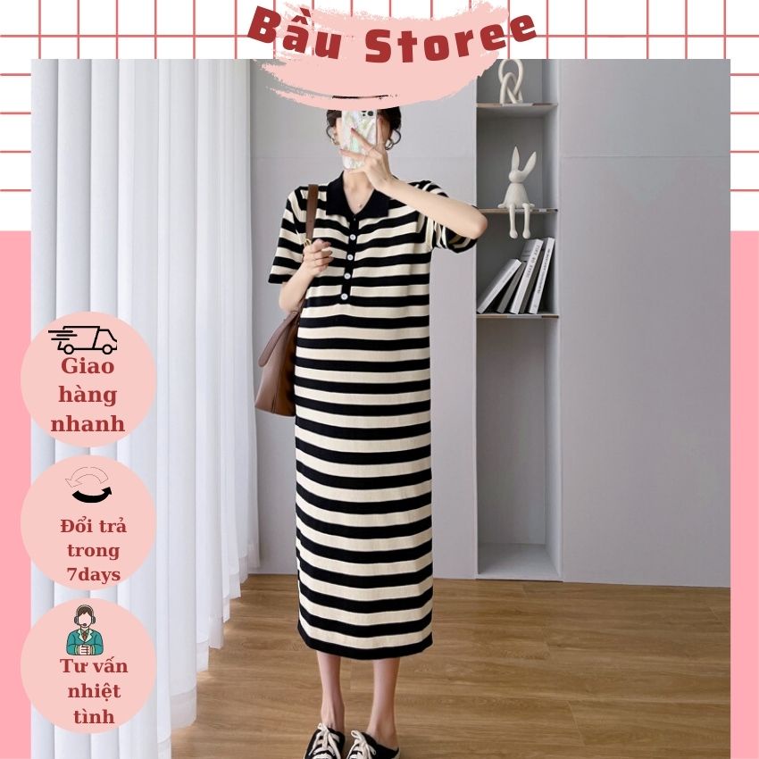 VÁY KẺ SƠ MI DÁNG XUÔNG CHO MẸ BẦU- ĐẦM BẦU XINH GIÁ RẺ CHẤT THUN COTTON MẶC ĐI CHƠI ĐI LÀM