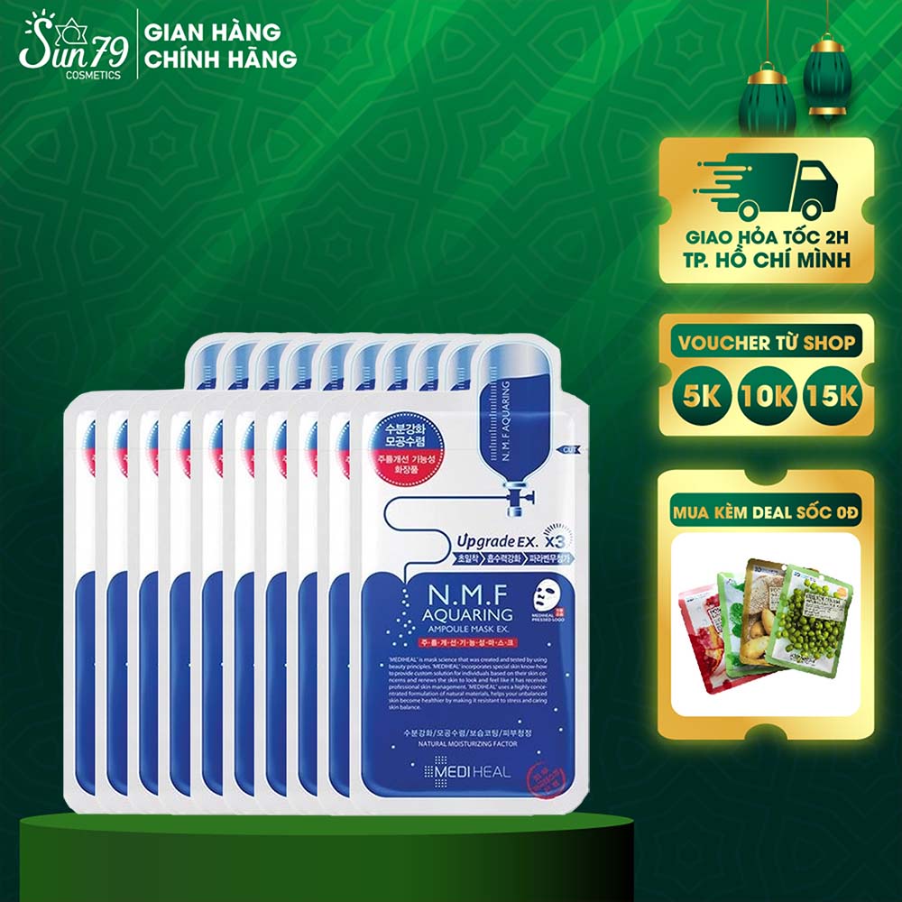 Combo 10 gói Mặt nạ dưỡng ẩm, kiềm dầu Mediheal N.M.F Aquaring Ampoule Mask 25ml x10