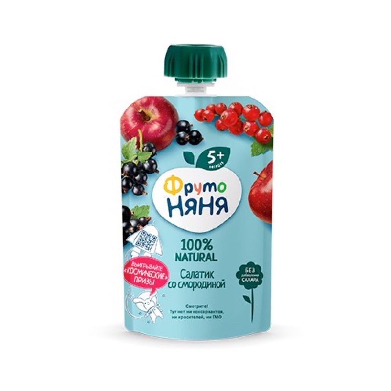 Hoa quả nghiền Fruto Nga 90g, trái cây nghiền cho bé ăn dặm 6 tháng - Date 9/2023(mua 10 gói tặng 1 gối đi xe máy