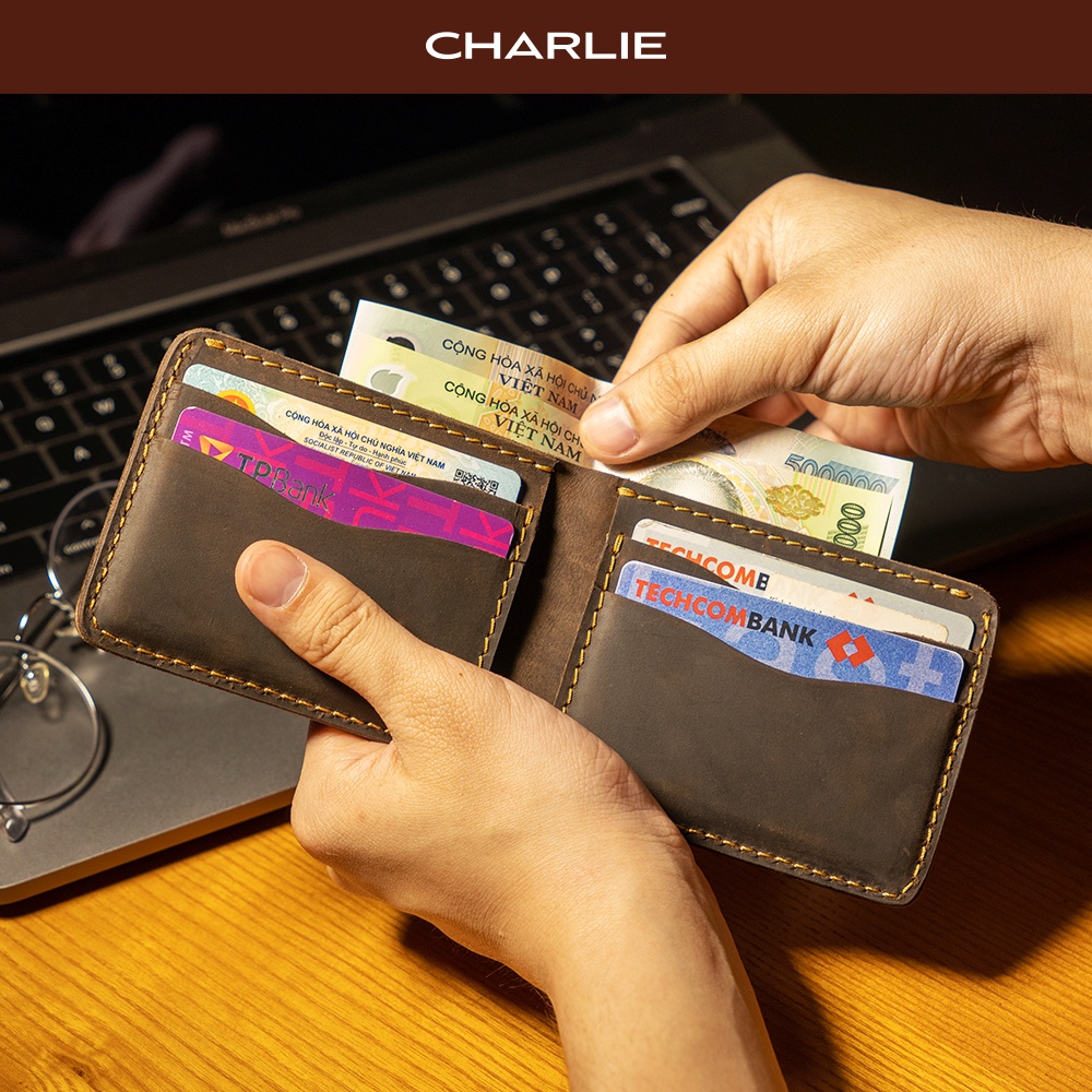 Ví Nam Da Bò Sáp Thương Hiệu Charlie Leather Goods
