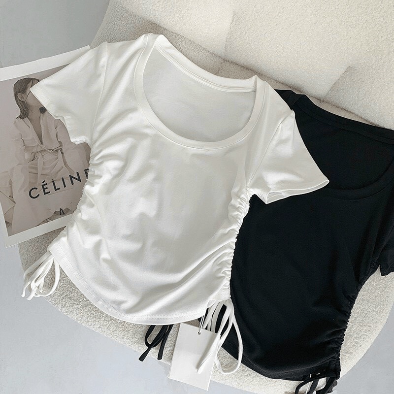 Áo Croptop Nữ Kiểu Thun Rút Dây Vải Cotton Co Giãn Tốt Phong Cách Hàn Quốc NEW UNISEX