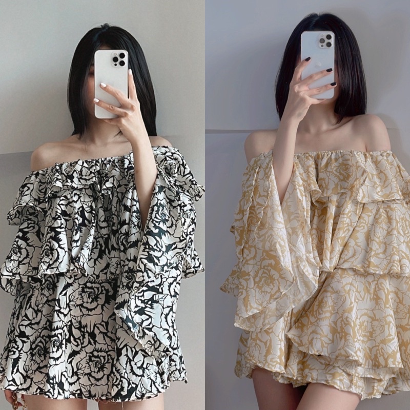 ÁO VÁY BẸT VAI BÁNH BÈO XẾP TẦNG ĐI BIỂN DU LỊCH HOA NHÍ (ảnh thật)