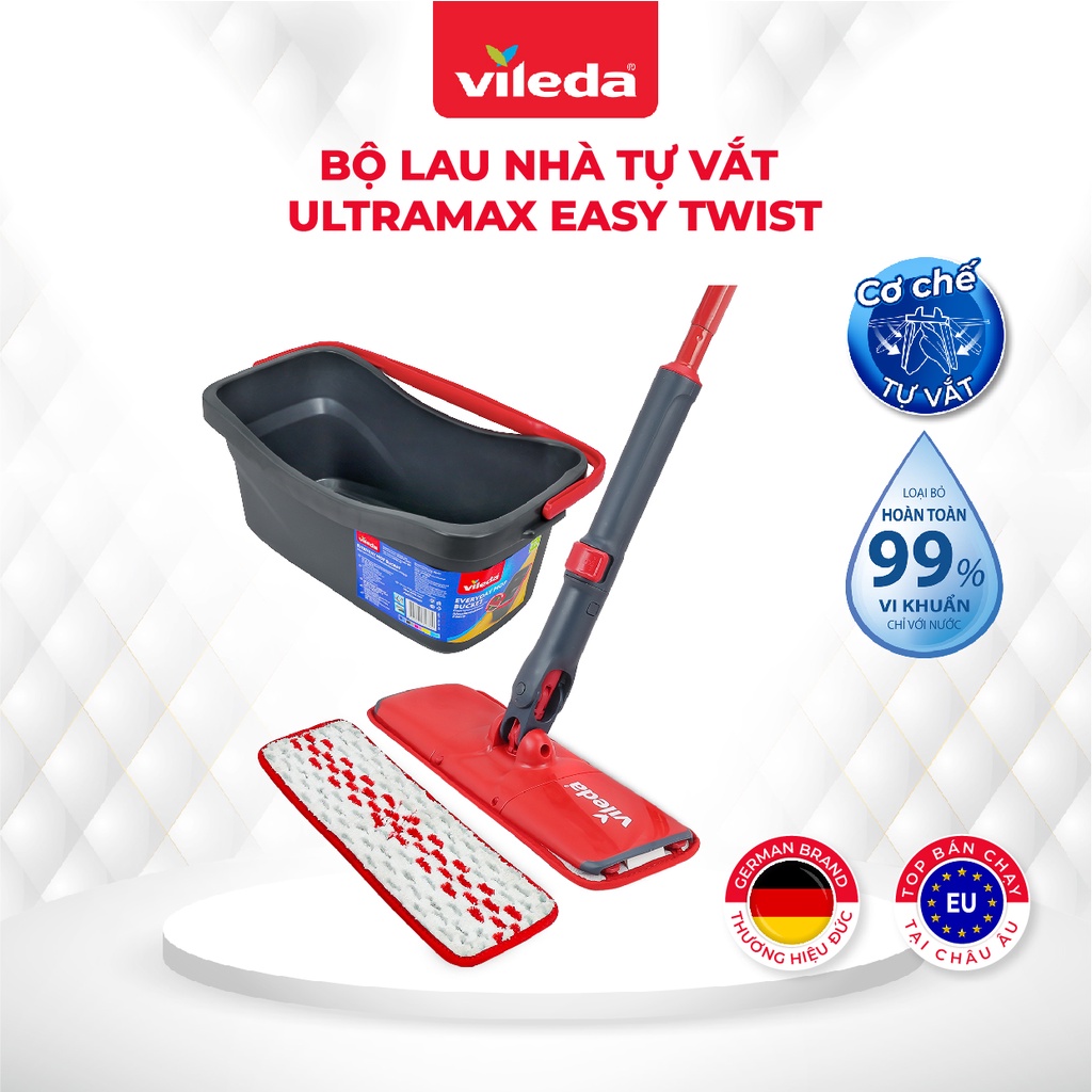 [Mã BMLT50 giảm đến 50K] Cây lau nhà tự vắt VILEDA UltraMax Easy twist gồm xô giặt, bông lau Powerzone quét sạch vết bẩn