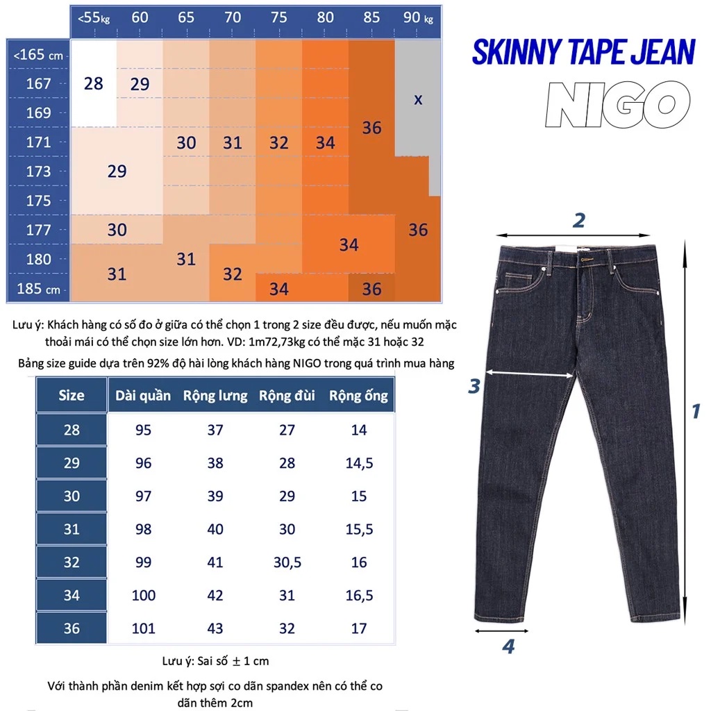 Quần jean nam skinny QJ95 Nigo màu xanh đậm Navy ống ôm co giãn cao cấp
