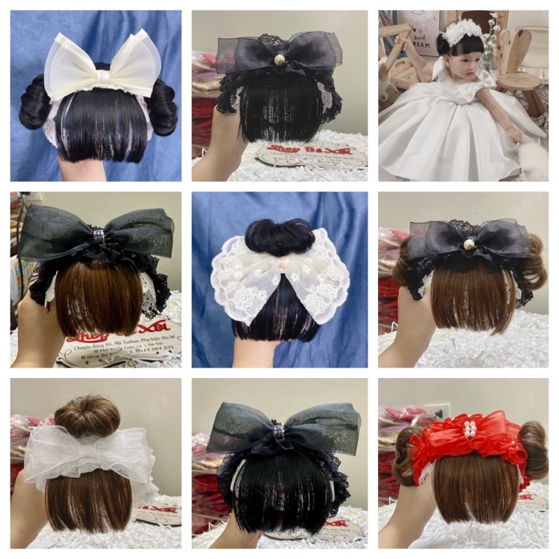 Turban tóc giả cho bé, băng đô tóc giả bé gái