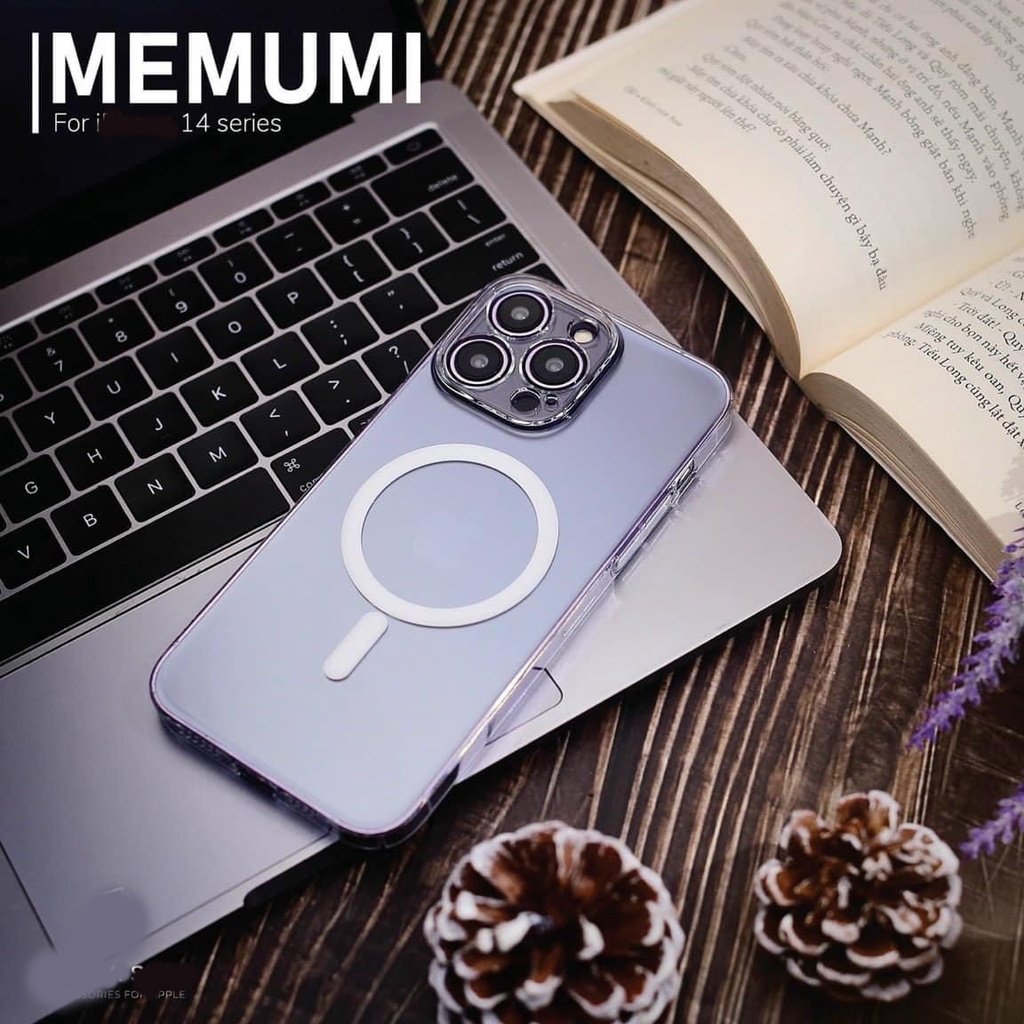 Ốp lưng trong cứng siêu mỏng Hỗ trợ sạc ko dây cho Smart iPhone 15,14 Promax ,13 Promax chống ố vàng , chính hãng Memumi