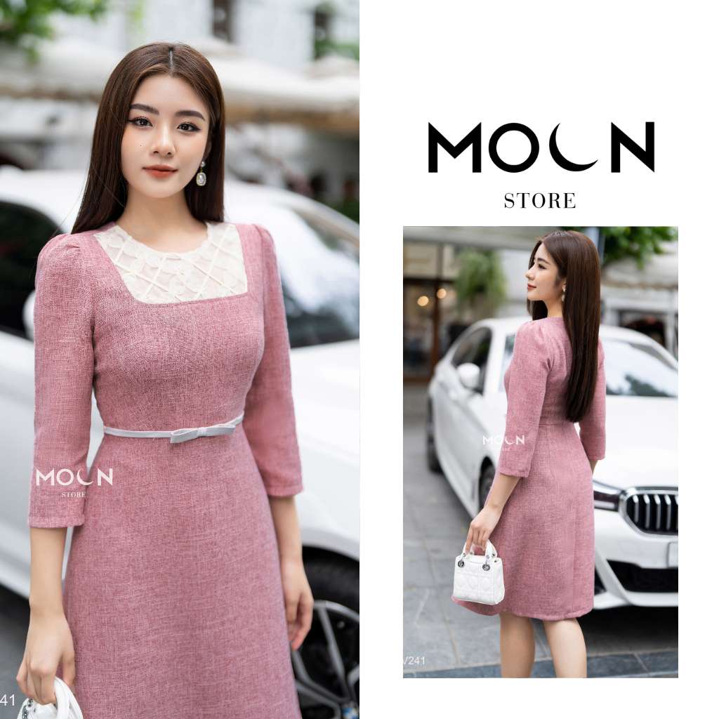 Váy nữ công sở dạ tweed, đầm xòe tiểu thư thiết kế thắt eo dáng dài sang chảnh MV241 Moon