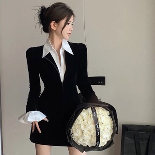 Váy nhung body cổ bẻ (Order) Andu Store hàng chuẩn L1 (ảnh thật cuối)