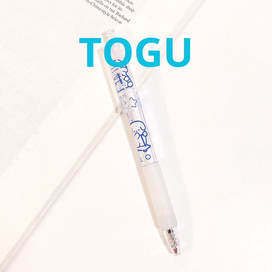 Bút bi bấm hình gấu cute TOGU bút viết trong suốt in hình sticker mực mau khô ngòi 0.5mm ruột bút dễ thay
