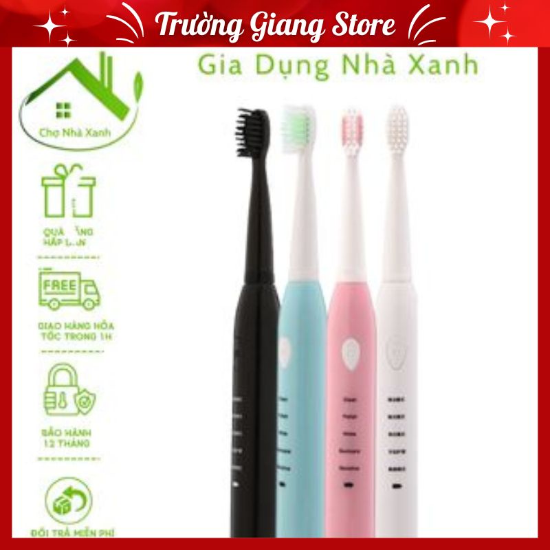Bàn Chải Điện Đa Năng Thông Minh 5in1, Công Nghệ Sóng Âm Làm Sạch Trắng Răng, Tặng Kèm 4 Đầu Thay Thế Tiện Lợi