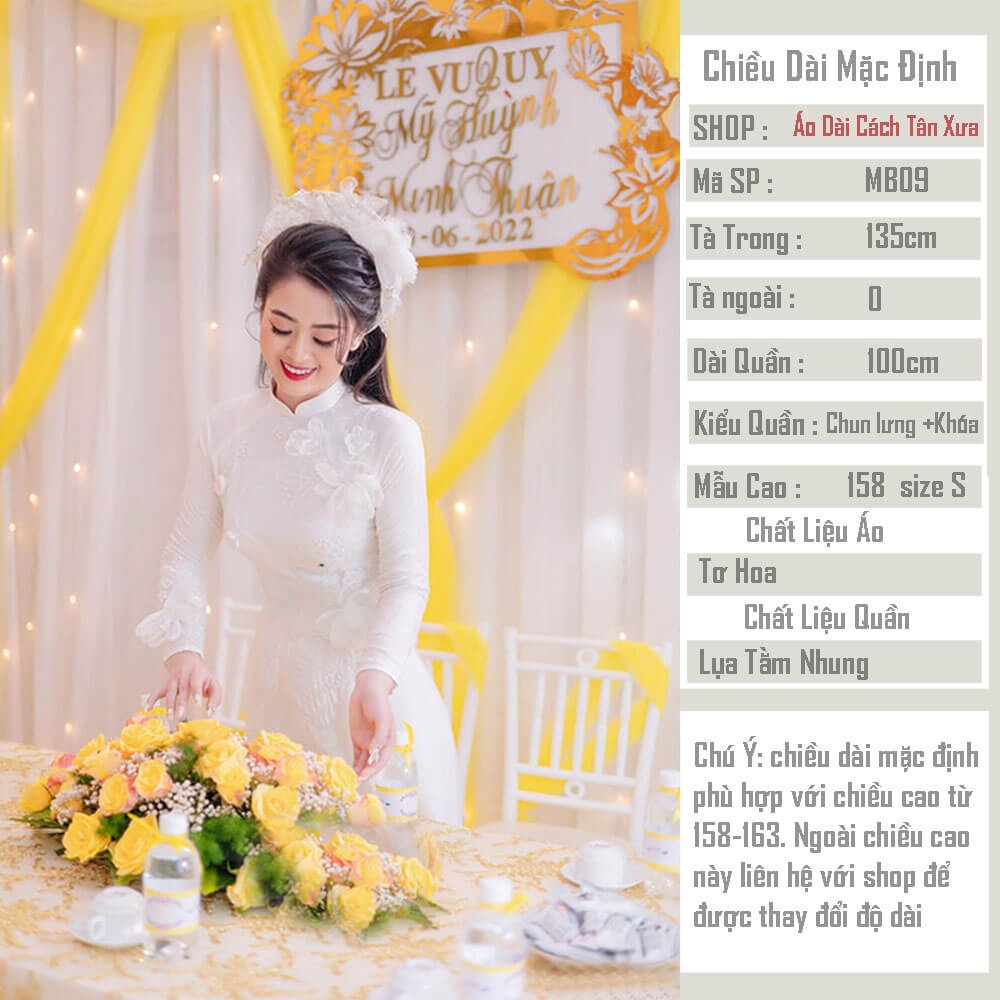 Áo Dài Cưới Cô Dâu Trắng Hoa Thủ Công MB09