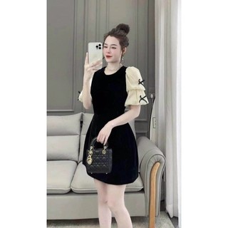 Đầm đen tay voan phối nơ nhí bigsize 55-90kg (1023)