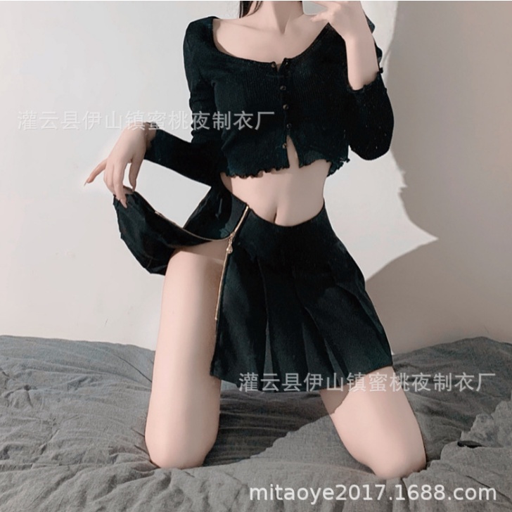 Váy tennis kéo khóa đen sexy quyến rũ gợi cảm học sinh hóa trang nhật bản lolita anime