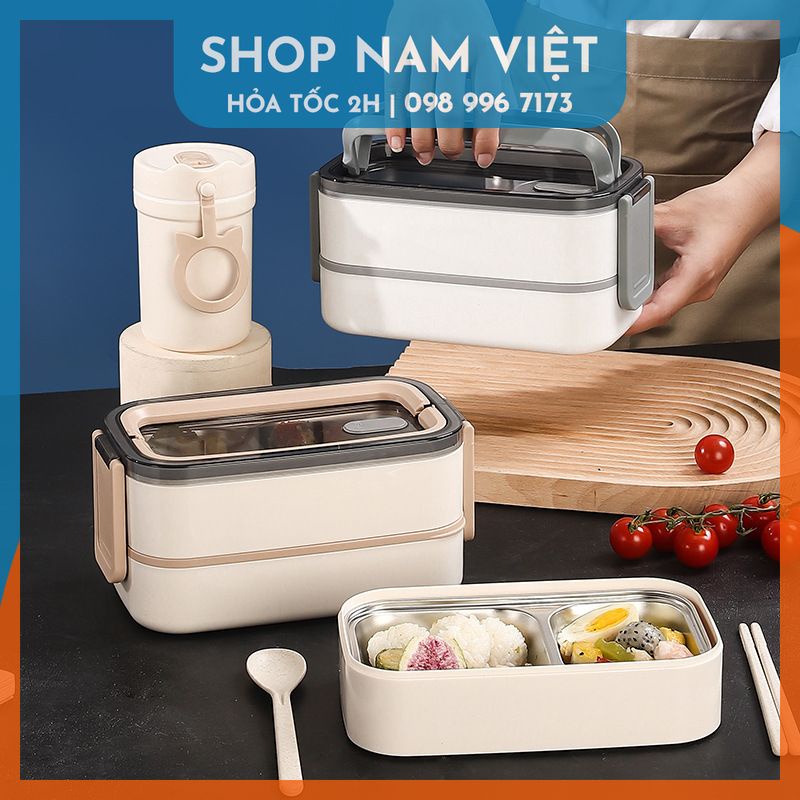 Hộp cơm cách nhiệt 2 tầng INOX 316 phong cách tối giản