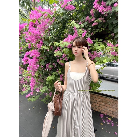 Váy Đầm Maxi Phong Cách Hàn Quốc Kẻ Sọc Thời Trang Thiết Kế By Nina