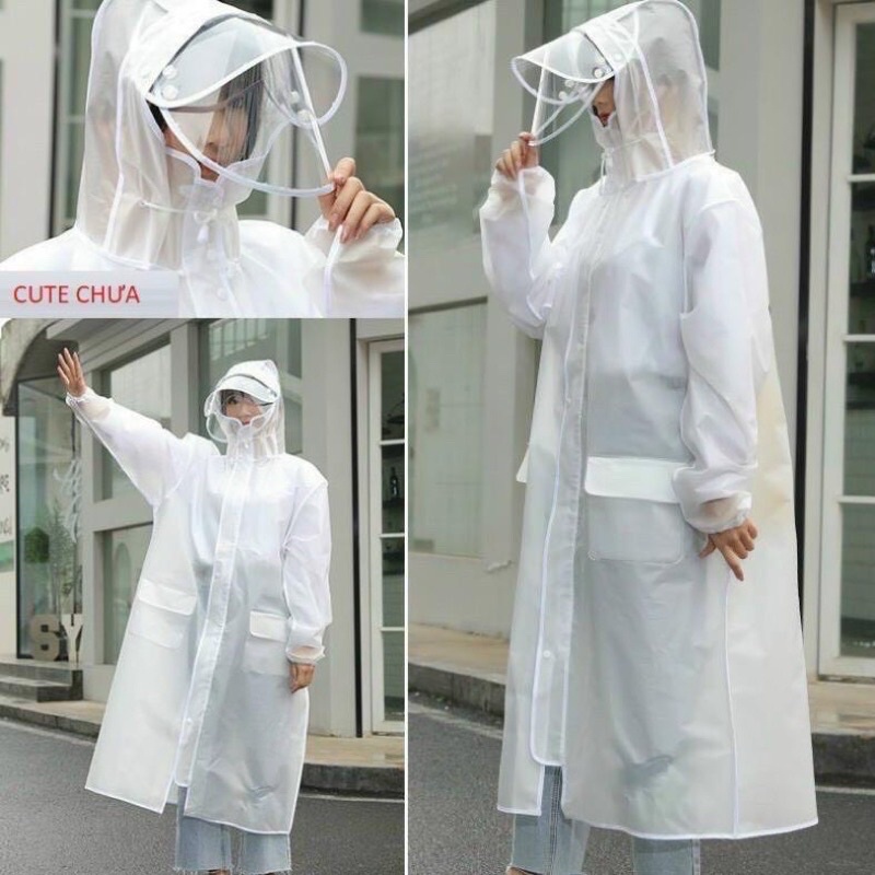 Áo mưa trong suốt có Kính Kèm Chụp Gương Dài Rộng 1 Đầu kèm kính chống giọt bắn, chống bụi chất lượng siêu bền