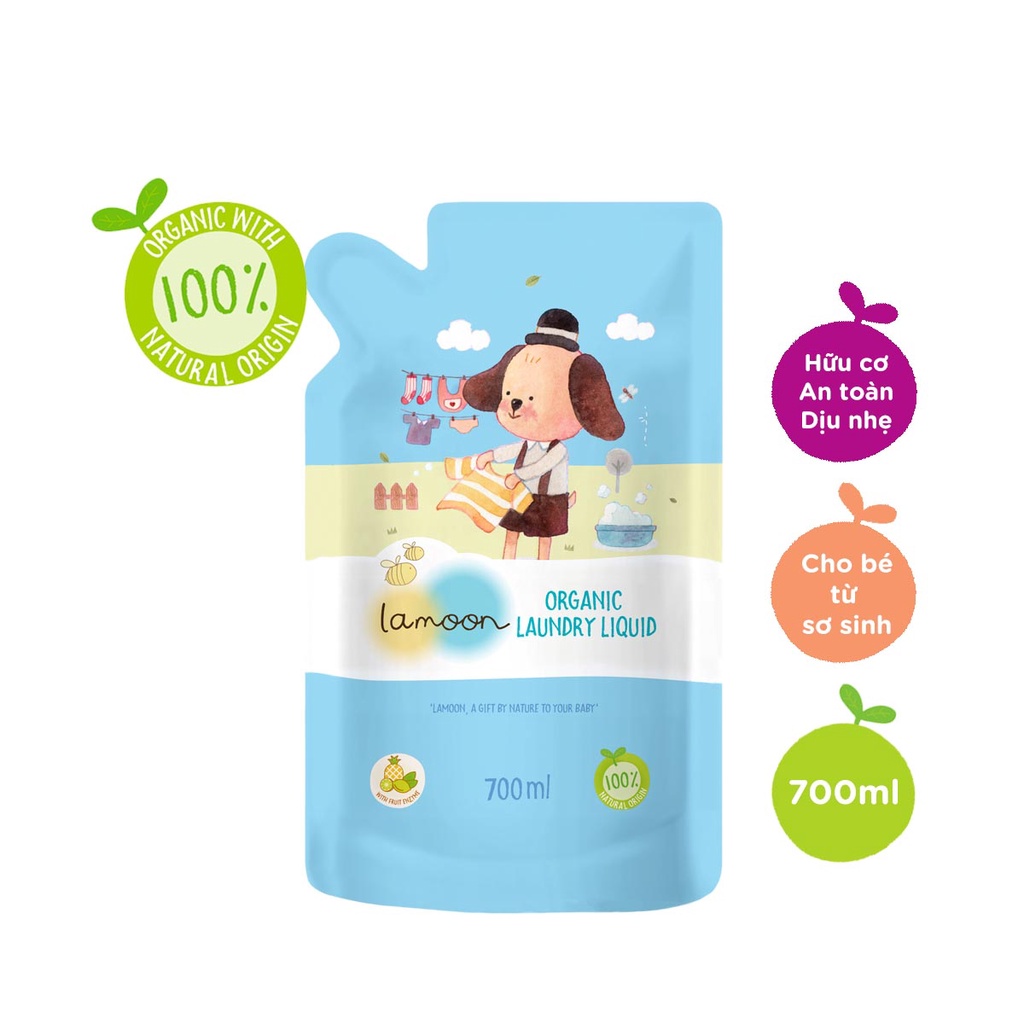 COMBO 2 Túi Nước giặt đồ sơ sinh Organic Lamoon 700ml TẶNG 1 Ty Ngậm Siêu Nhẹ Tommee Tippee (Vỉ Đơn)