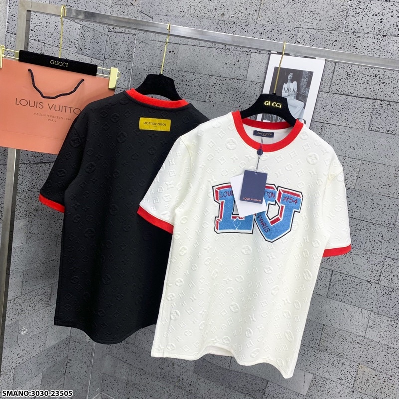 Áo phông nam nữ Eo Vì vải xốp dệt nổi vân hoa thêu logo chữ bông xù xanh bo ống đỏ siêu dày dặn AP125P