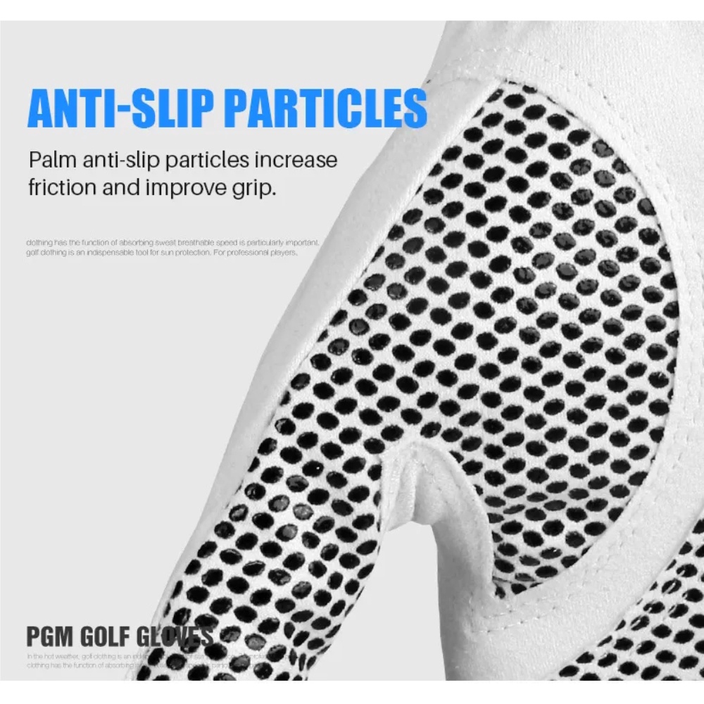 Găng tay chơi Golf PGM-ST017: Vải Lycra đàn hồi linh hoạt cao, thoát khí, hạt chống trơn tăng ma sát.