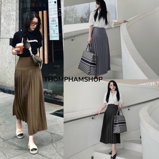 Chân váy midi xếp ly dáng dài - chân váy nữ xếp li bản cạp cao phong cách công sở