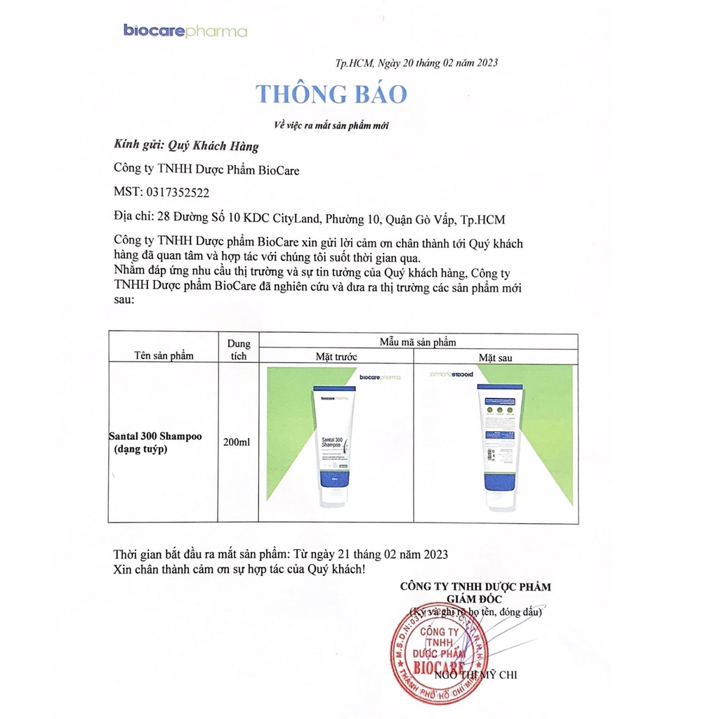 Dầu gội dược liệu BIO CARE PHARMA Santal 300 Shampoo 200ml - Giảm gàu, nấm ngứa da đầu