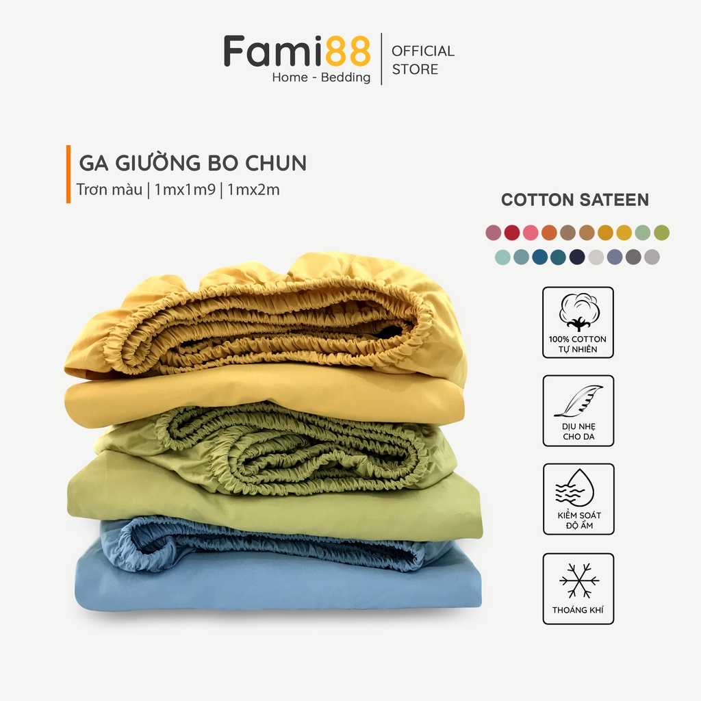 Ga giường 1m2 đẹp cotton satin Hàn Quốc Fami88 Bedding cao cấp, bộ ga trải đệm giường tầng 1m2x1m9 1m2x2m