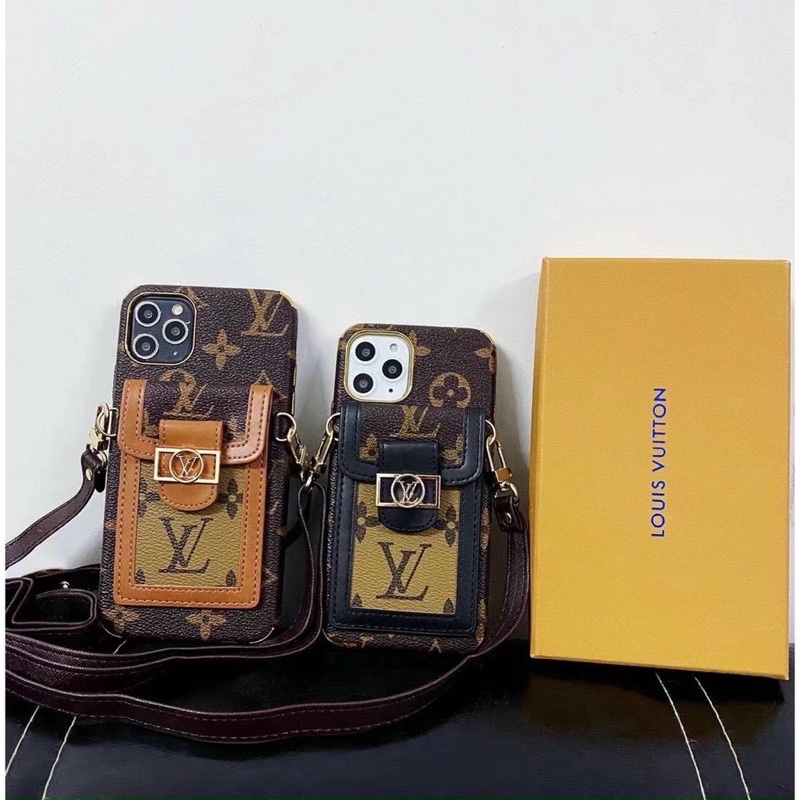 Ốp lưng L.V dạng ví túi kèm dây đeo cho iPhone 14 Pro max, 14 Plus, 13, 12, 11 Pro max siêu đẹp và sang trọng