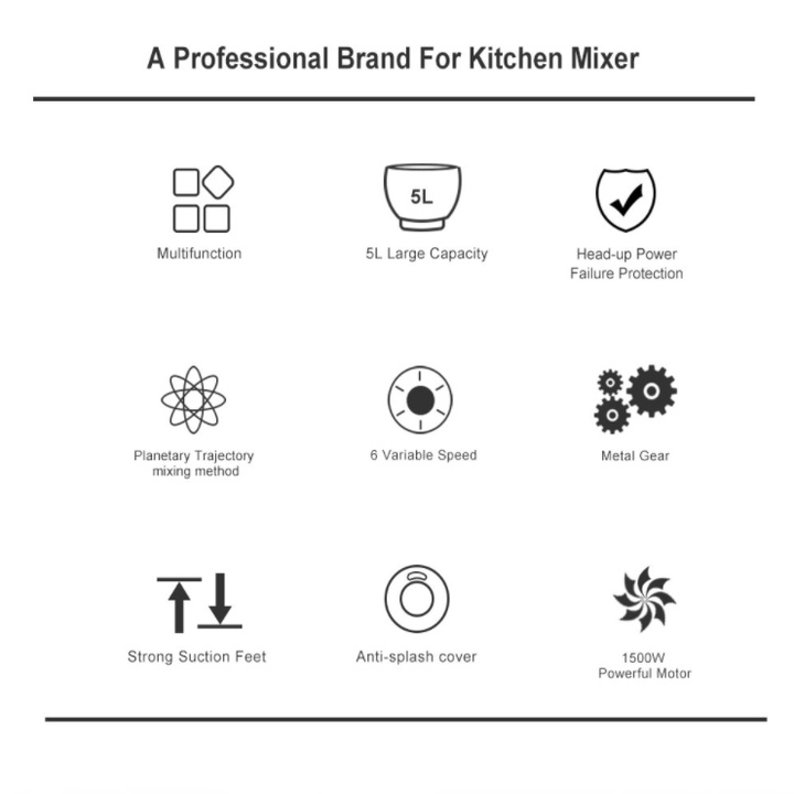 Máy trộn bột và đánh trứng 5 lít, 1500W BioloMix BM785LB, dung tích 5 lít, công suất 1500W