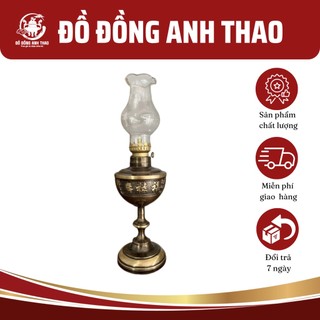Đèn dầu đồng phúc lộc thọ màu giả cổ - đèn dầu thờ đồng đúc cao 28cm kèm bấc và bóng đèn thủy tinh