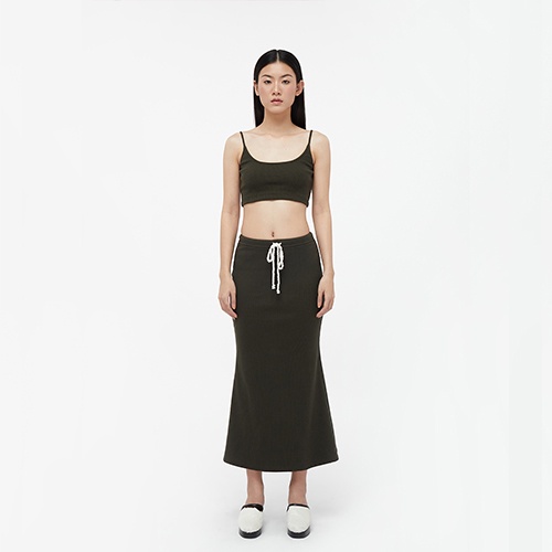 TheBlueTshirt - Chân Váy Nữ Đuôi Cá Dài Xanh Olive - Drawstring Trumpet Skirt - Dark Olive