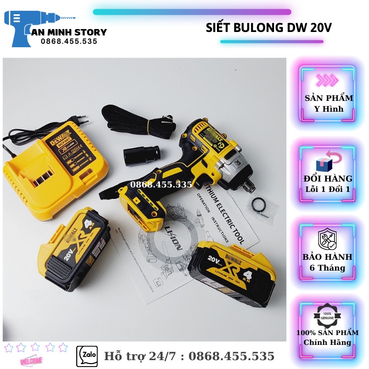 Máy Siết BuLong Dw CAO CẤP - 20V Không Chổi Than - Máy Có 3 Đèn Led
