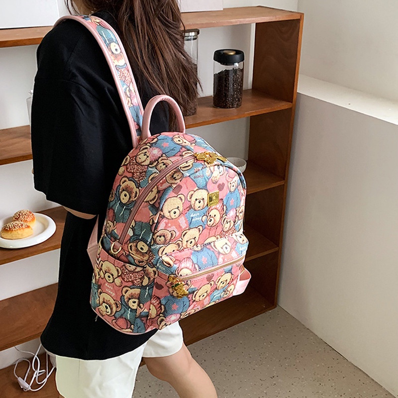 Balo nữ thời trang Bag.thanhthu đủ size hoạ tiết gấu hồng đi học đi chơi siêu xinh 103