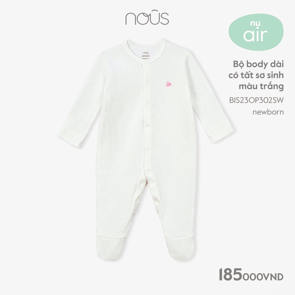 NOUS - Bộ body dài có tất sơ sinh màu trắng - Nu Air - NB