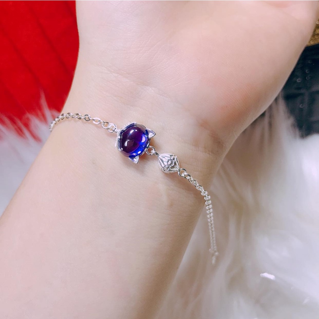Lắc tay bạc nữ mặt hồ ly gắn đá màu - Trang sức Bạc Evasilver