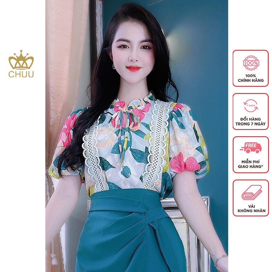 Áo sơ mi hoa công sở nữ tơ ép luxury CHUU A8225
